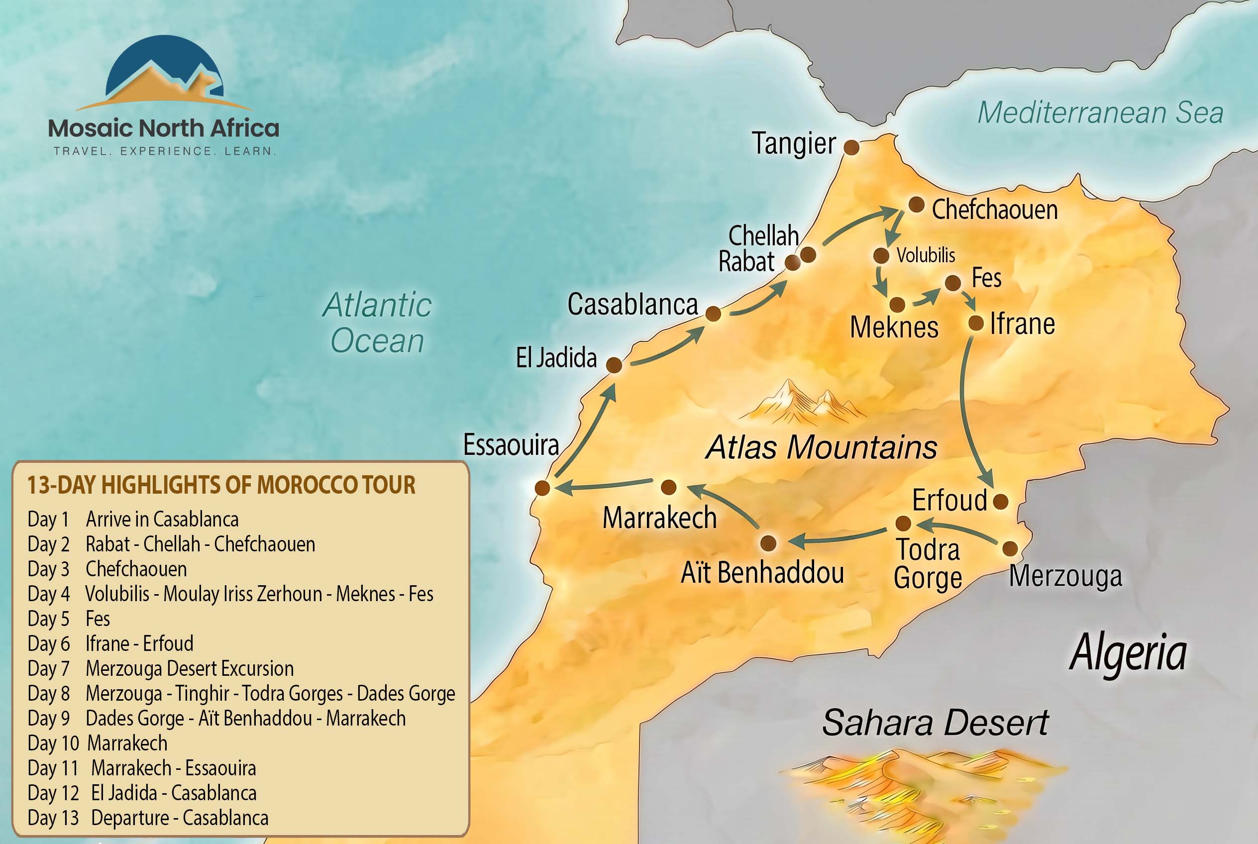 13-day Highlights of Morocco Tour Map 13-day Highlights of Morocco Tour Map