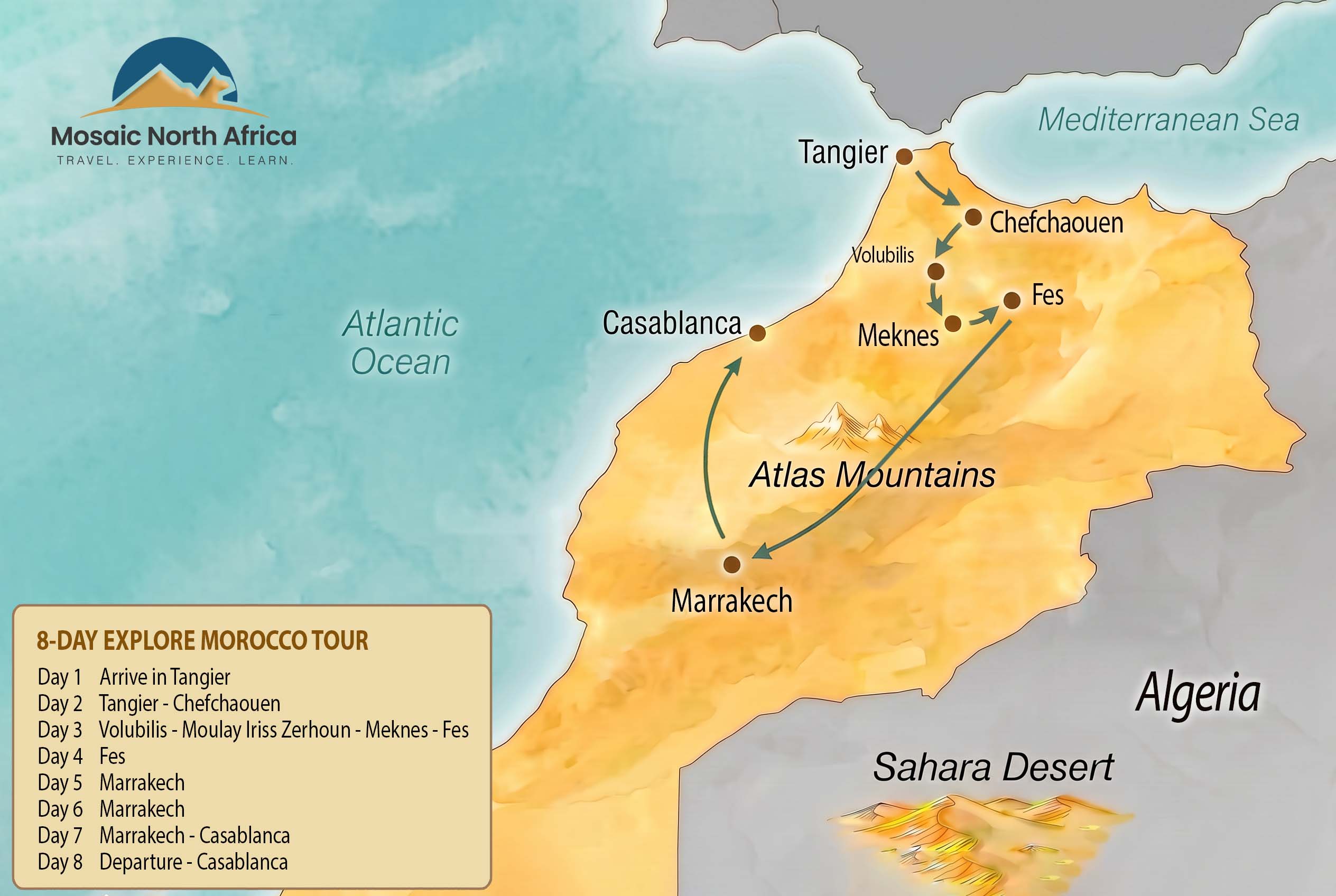 8-day Spain Connect Morocco Tour Map 8-day Spain Connect Morocco Tour Map